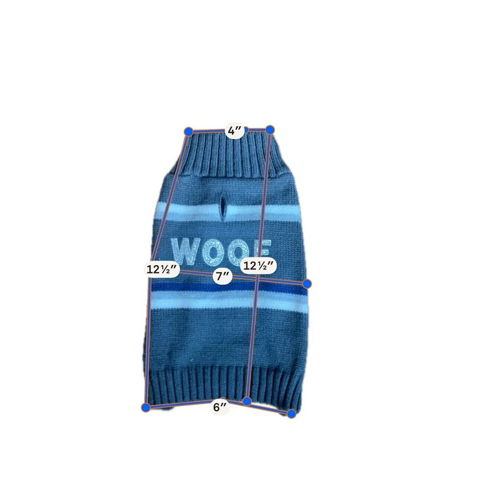 Dog Sweater Blue Size S Good WOOF Glitter Graphic Striped Knit